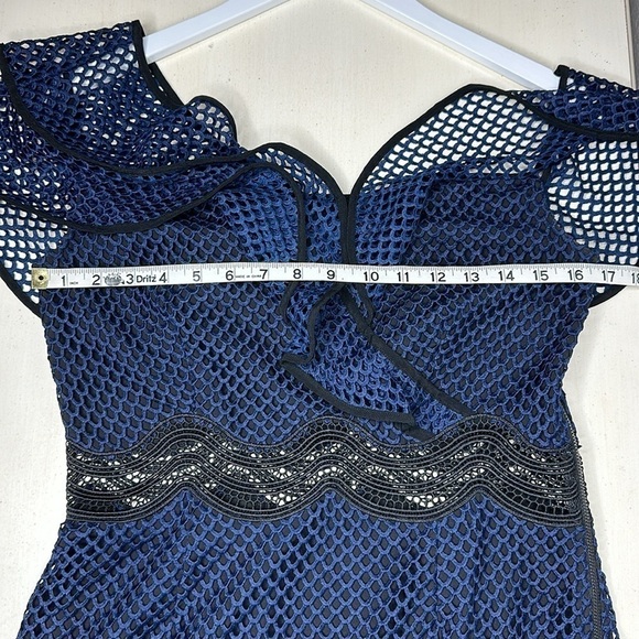 Saylor Luca Mini Dress Drop One Shoulder Navy Blue Mesh size Medium - Picture 14 of 16